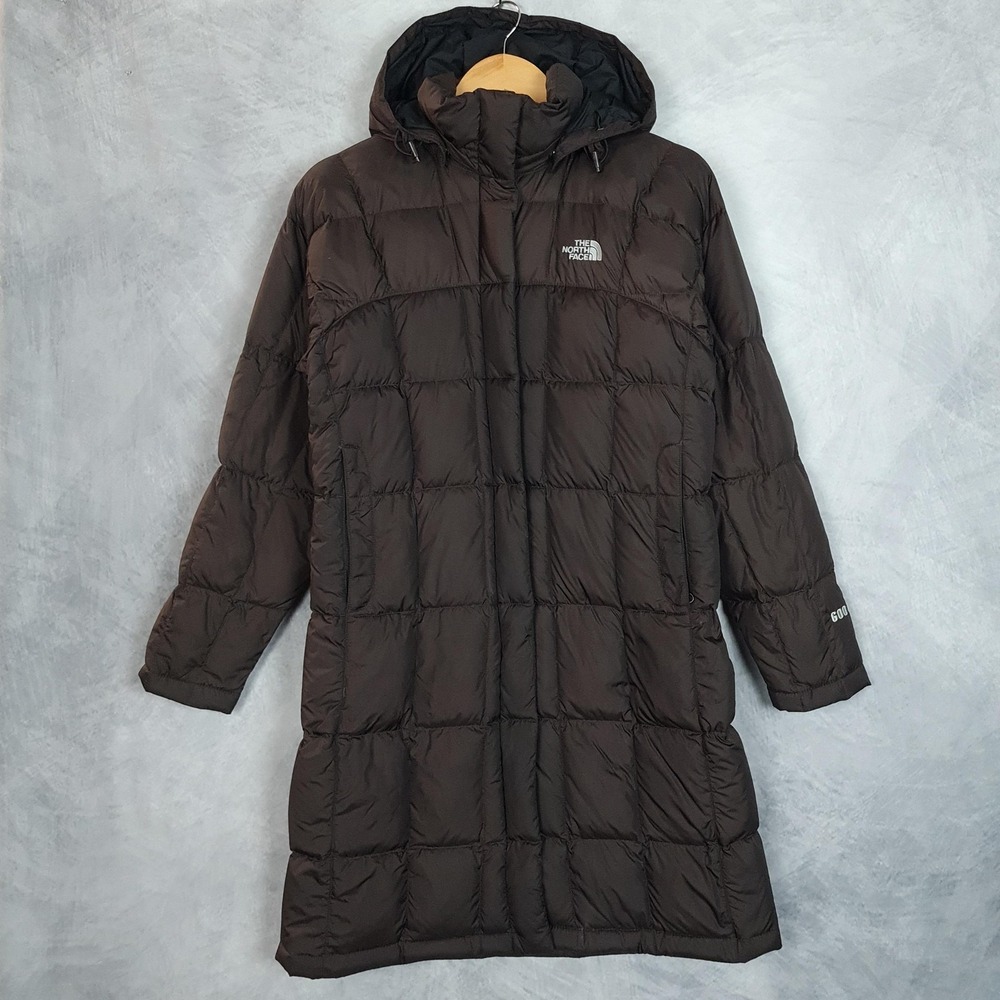 The North Face Down Parka Coat Womens S Brown 600 Hooded Quilted Long Warm